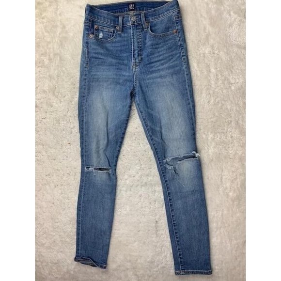 Gap Size 26s Womens Jeans True Skinny Stretch Light Wash High Rise Distr… - Picture 1 of 5